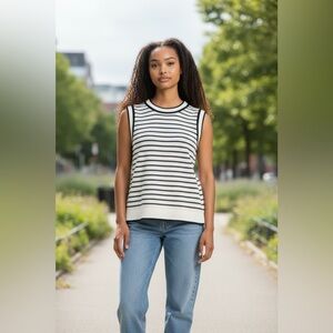 Tommy Hilfiger Black and Cream Striped Tank Top